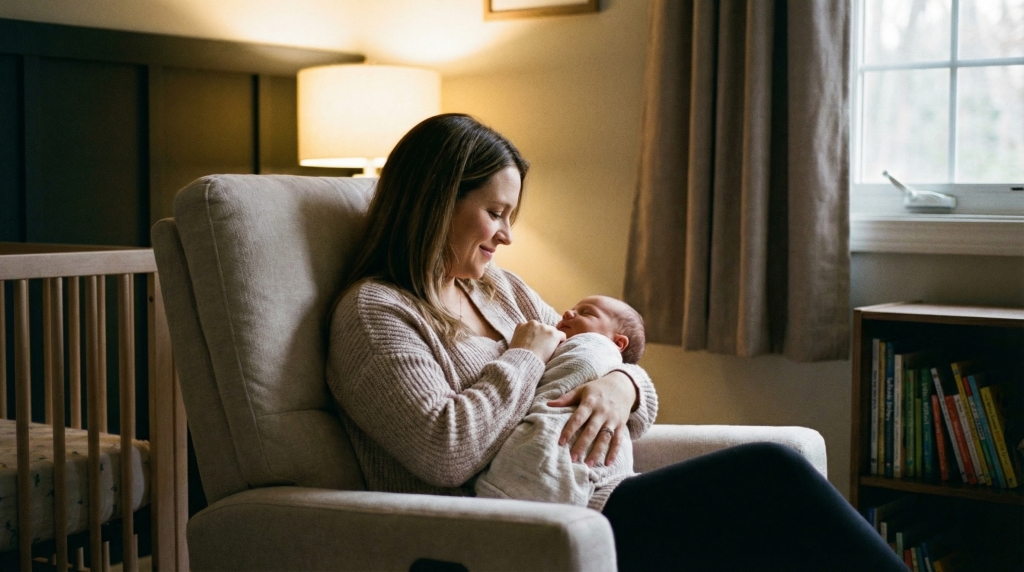 mom holding sleeping newborn